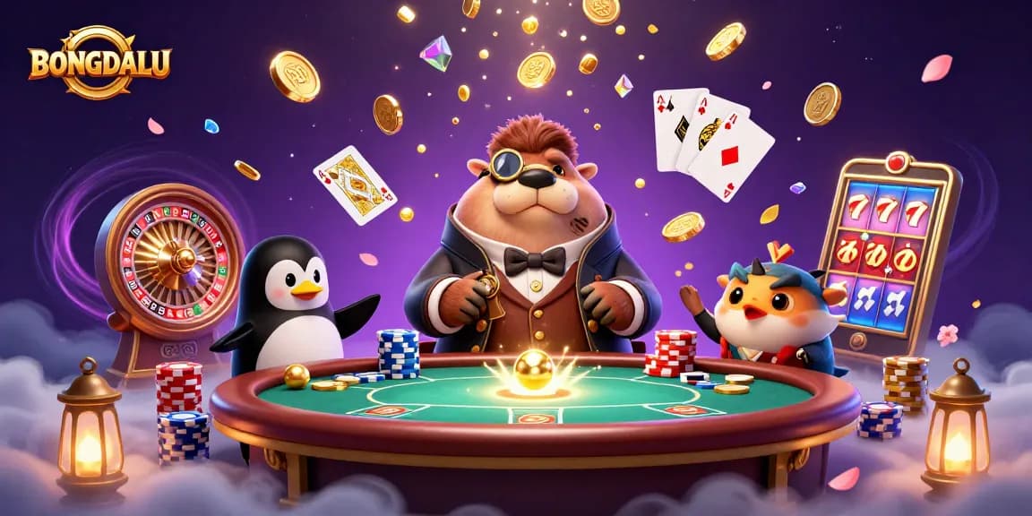 BONGDALU showcases a lively scene with a walrus, penguin dealer, and pufferfish in a dynamic poker underwater setting.