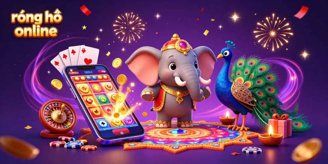 Engage in rồng hổ online with vibrant casino elements showcasing a festive elephant and peacock.