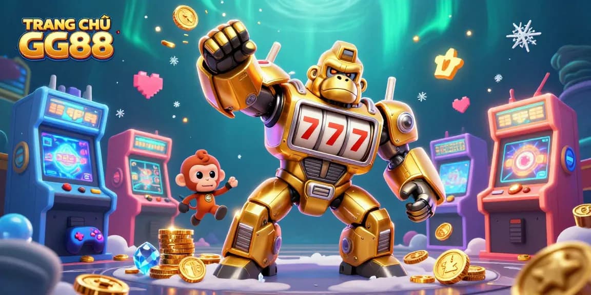 Experience the thrilling world of TRANG CHỦ GG88 with golden gorilla mech and casino arcade action!