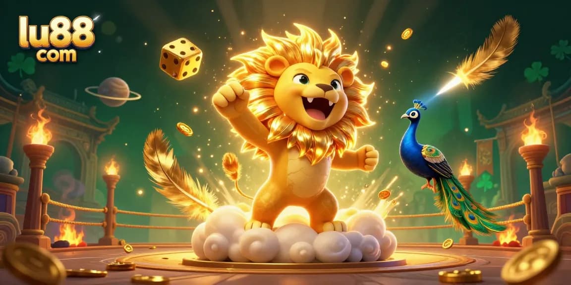 Experience the thrill of gambling with lu88 com in this vibrant 3D casino illustration featuring dice, gold coins, and dynamic game elements.