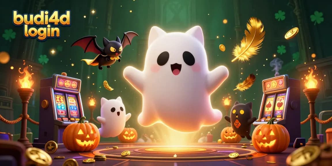 Engage with budi4d login in a vibrant, festive casino haunted scene packed with playful characters and elements.