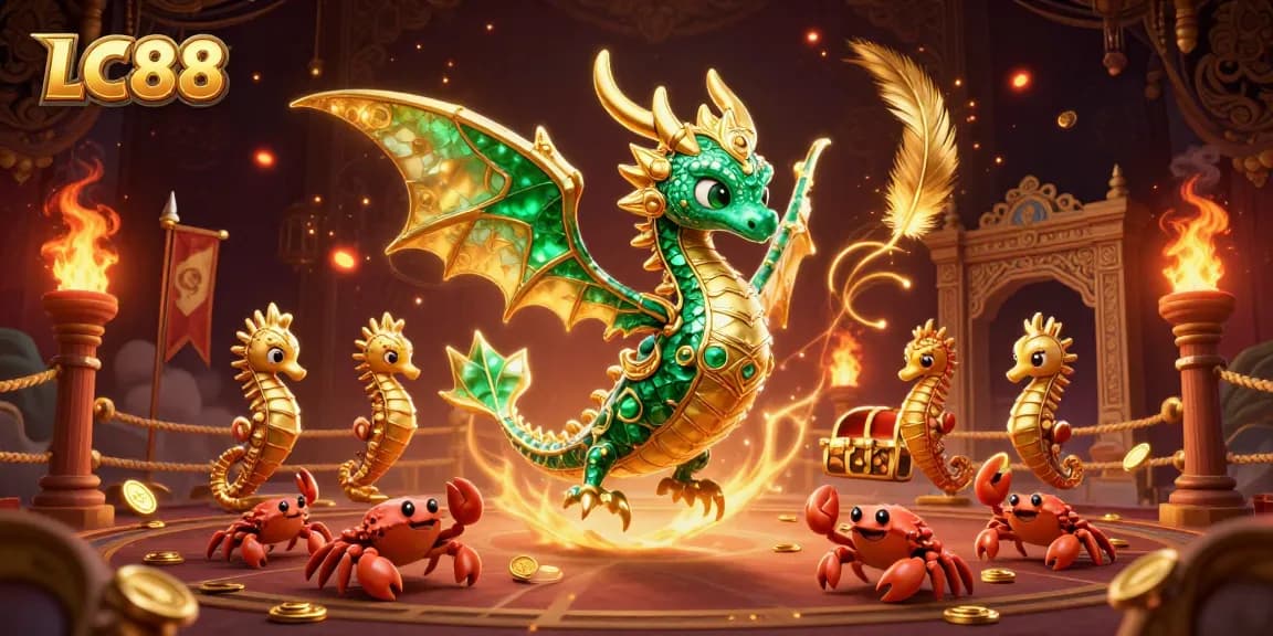 Play at LC88 with a dazzling sea dragon in a rich casino-themed illustration.