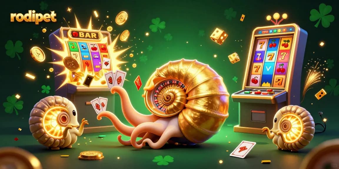 Experience rodipet's vibrant casino atmosphere with a giant nautilus roulette wheel surrounded by jackpot excitement.