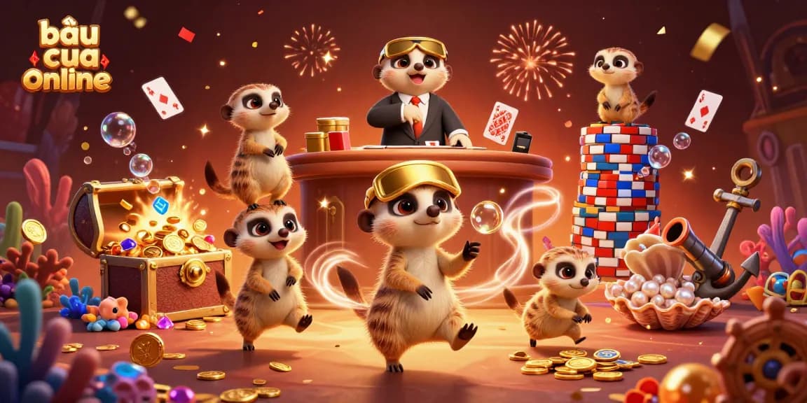 Engage in exhilarating bầu cua online with a vibrant 3D illustration showcasing meerkat casino operators.