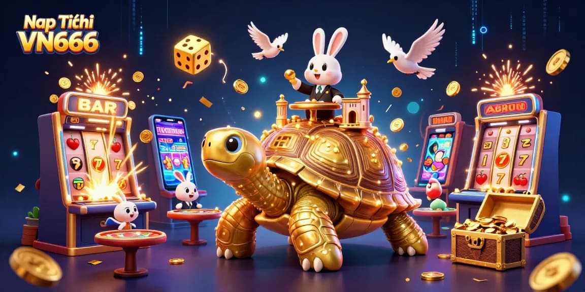 Nạp Tiền VN666 with golden tortoise casino design, showcasing exciting gambling elements and visuals.