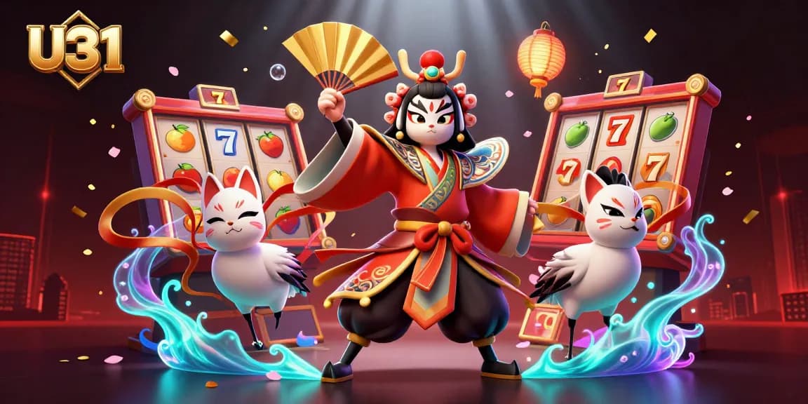 Engage with the exhilarating U31 slots experience featuring colorful reels, kabuki warriors, and lucky symbols.