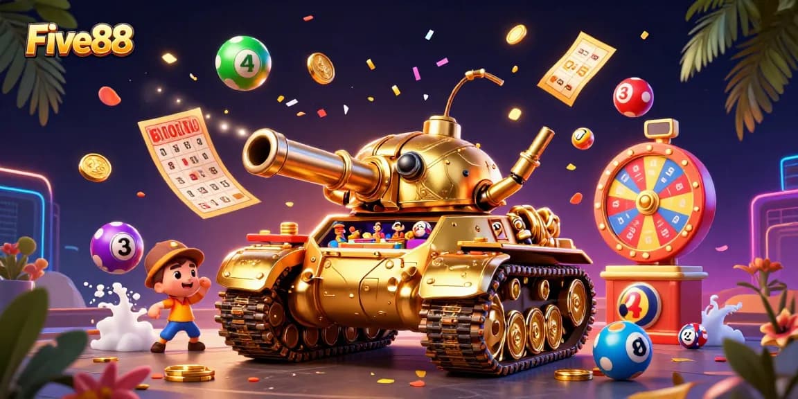 Experience the excitement of Five88 as the golden beetle tank reveals a vibrant miniature casino.