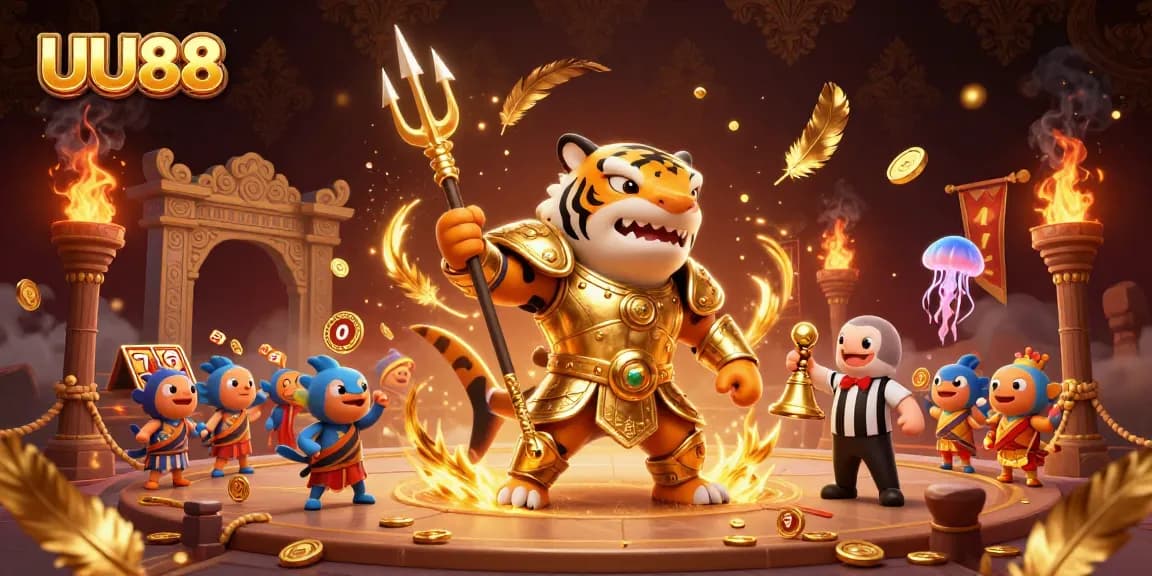 Experience thrilling gaming with UU88’s vibrant underwater colosseum scene, featuring a tiger shark champion.