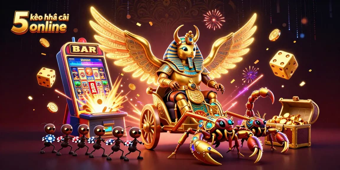Experience the excitement of kèo nhà cái 5 online with a dynamic casino adventure illustration.