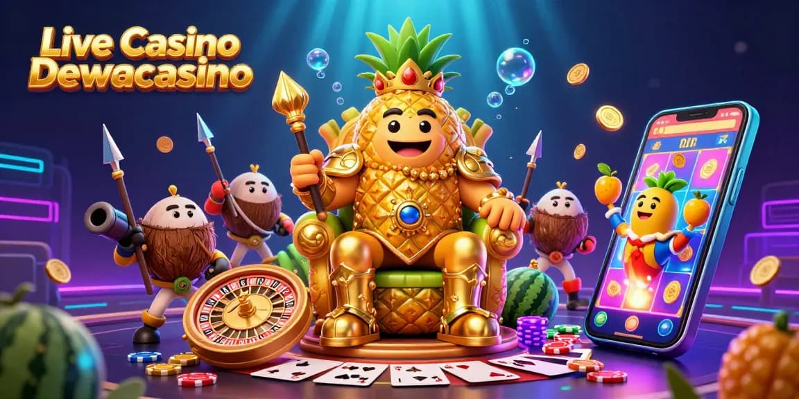 Experience exciting games at Live Casino Dewacasino with vibrant characters and immersive elements in a 3D casino illustration.