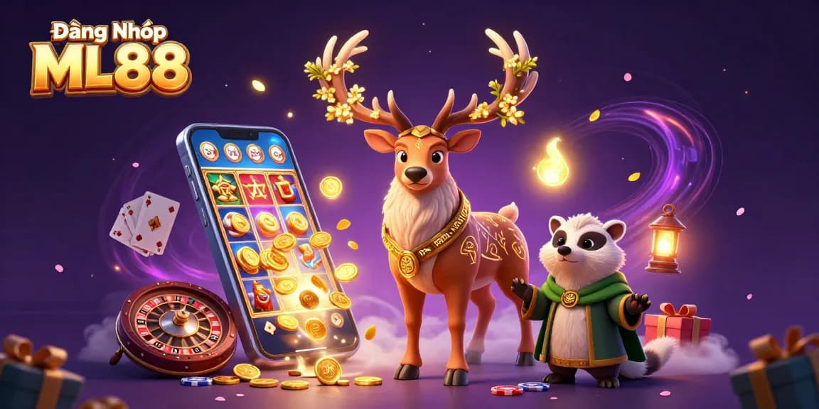 Join the excitement of Đăng Nhập ML88 with dynamic slot games, vibrant symbols, and classic casino elements.