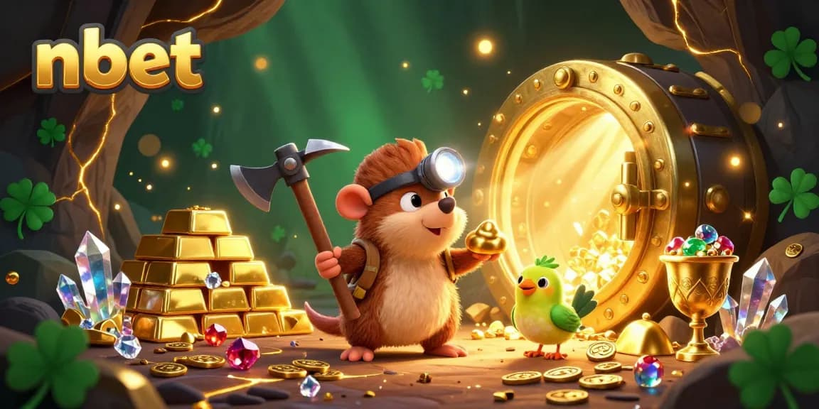 Experience the thrilling adventure of nbet with a treasure-hunting mole and sparkling gems in a rich casino cave.