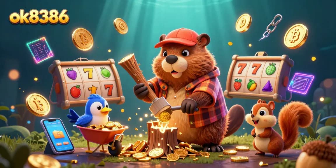 Win big at ok8386 with vibrant slot reels and playful characters, capturing thrilling casino excitement.