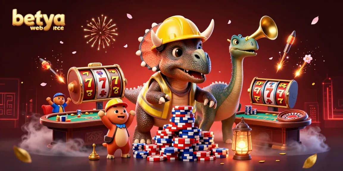Engage with the excitement of the betya website through an illustrated casino celebration scene.