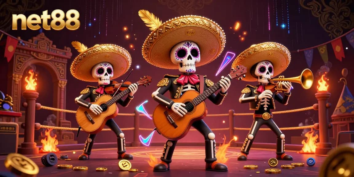 Experience thrilling action with net88 in this vibrant mariachi-themed casino illustration.