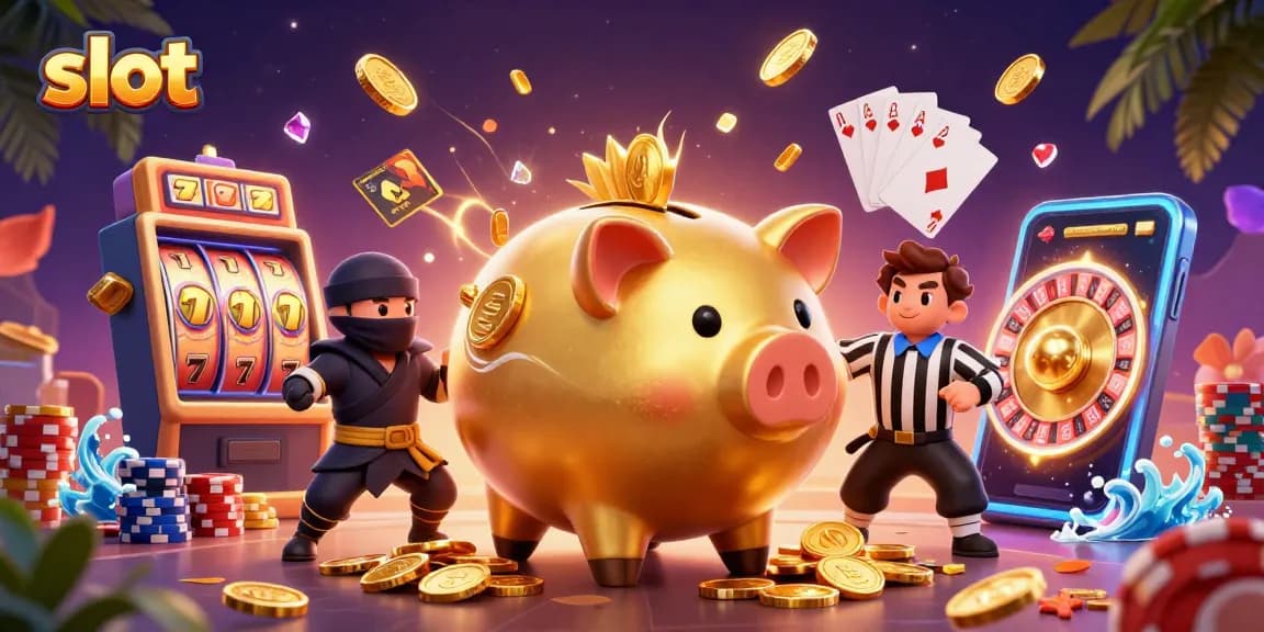 Spin the slot reels with luck as the golden piggy sumo wrestler and ninja clash!