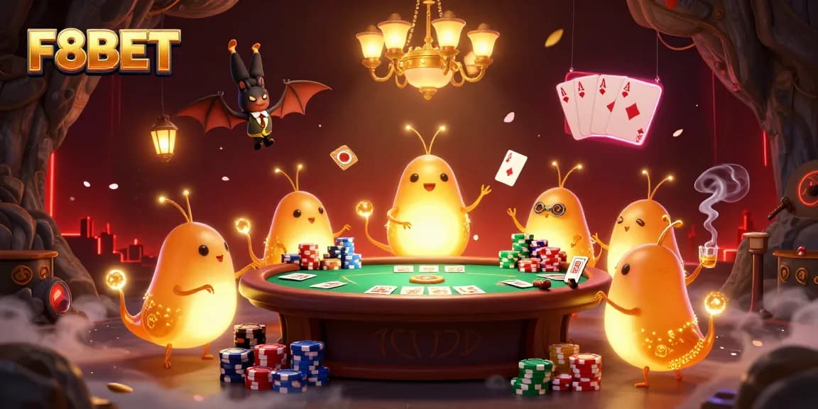 Engage in vibrant gaming action at F8BET with a lively casino scene illuminated by glowing characters.
