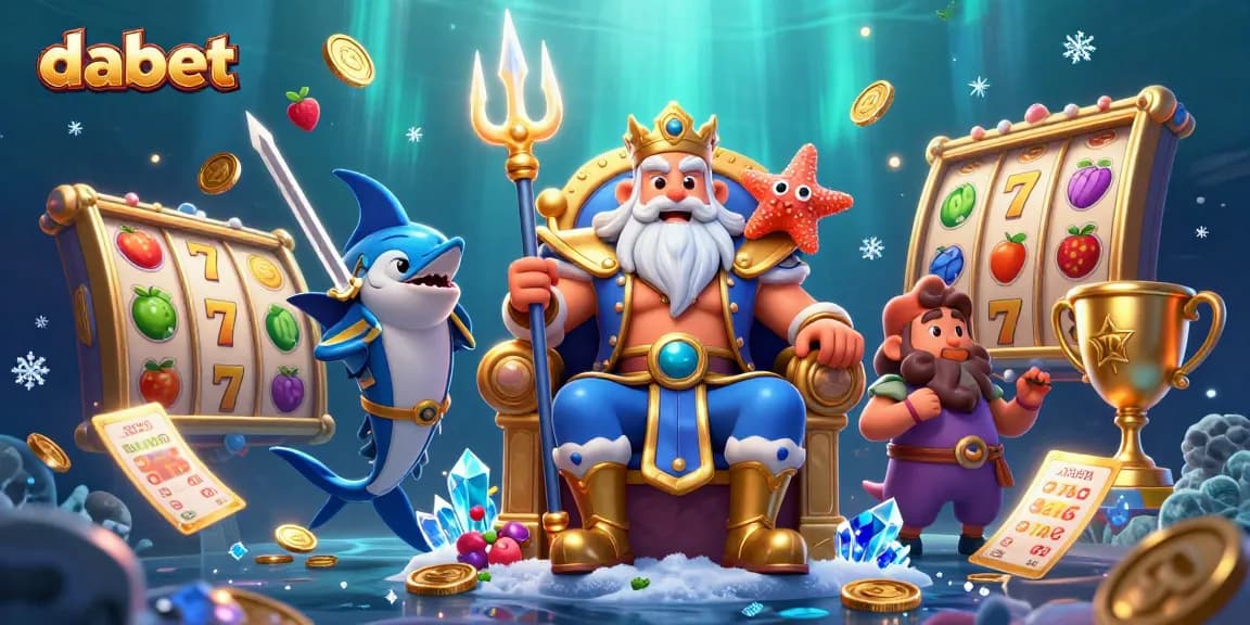 Play exciting slot games with dabet featuring Neptune in a vibrant underwater casino scene.