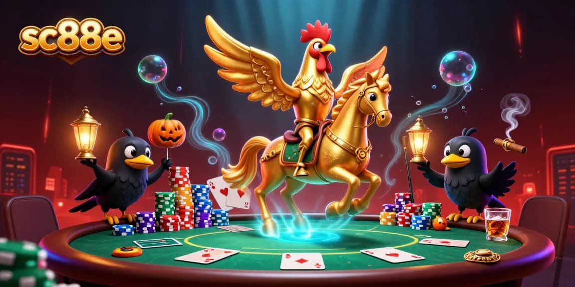 Engage in thrilling action at sc88e with a vibrant poker scene featuring a golden rooster.