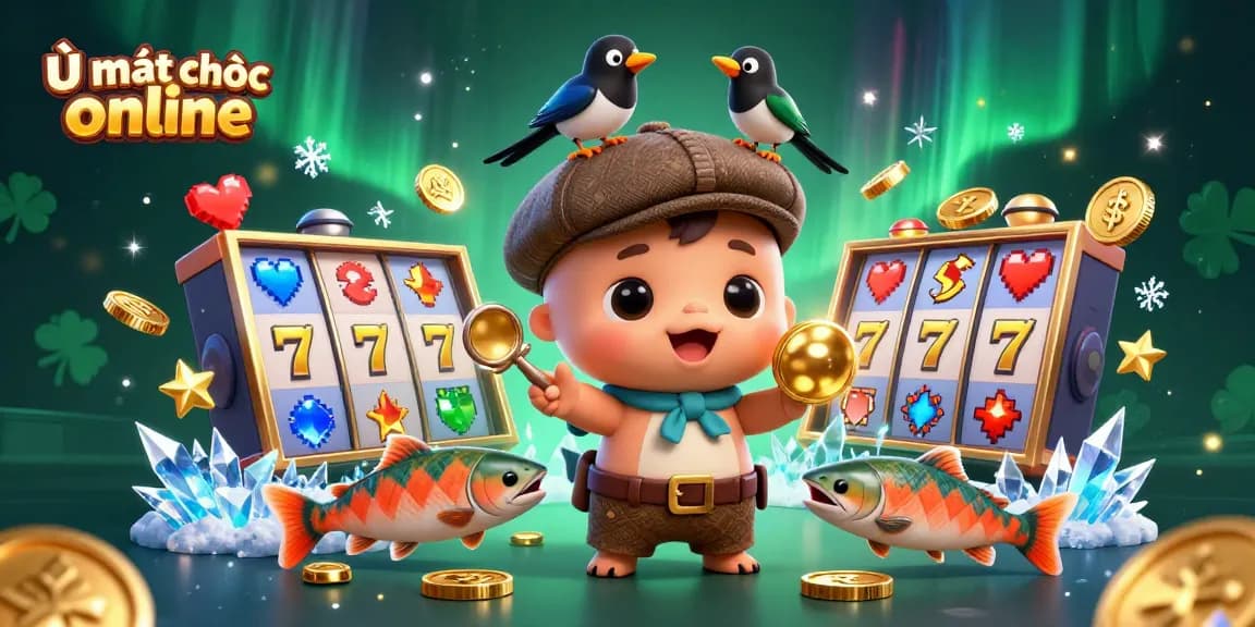 Engage in ù mạt chược online with a fun scene featuring cute characters and vibrant casino effects.
