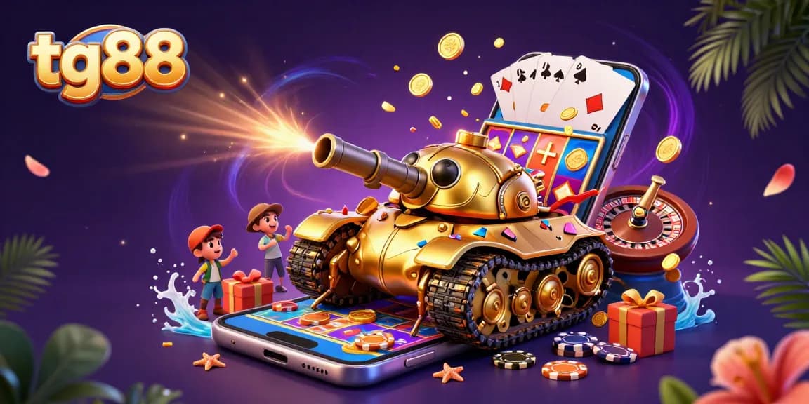 Experience the thrill of tg88's vibrant casino scene with coins and games bursting from all around.