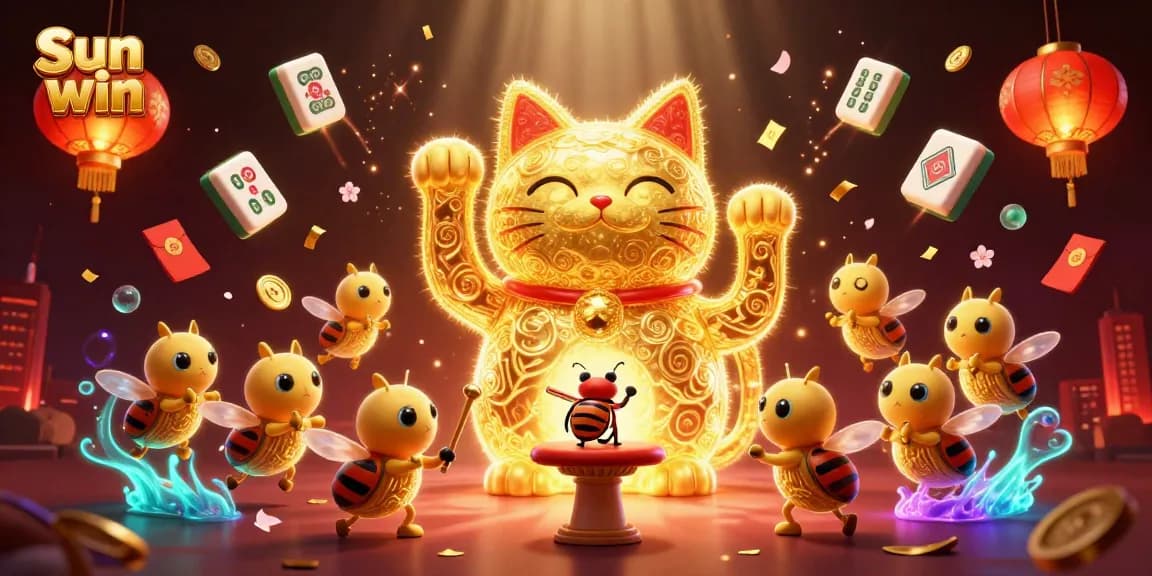 Experience the excitement of Sun win with a vibrant lucky cat and dynamic gaming elements!