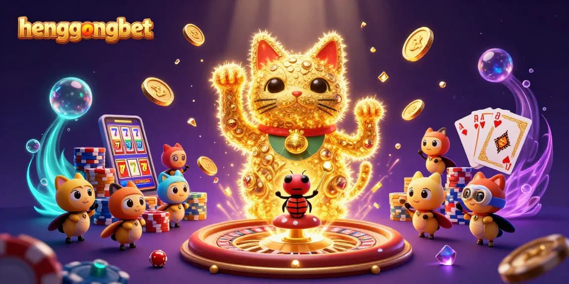 Experience the magic of hengongbet with a vibrant 3D casino illustration featuring lucky symbols and dynamic gameplay.
