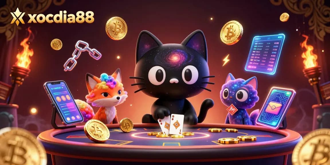 xocdia88 offers thrilling gameplay with a cosmic cat and nebula fox at a casino table