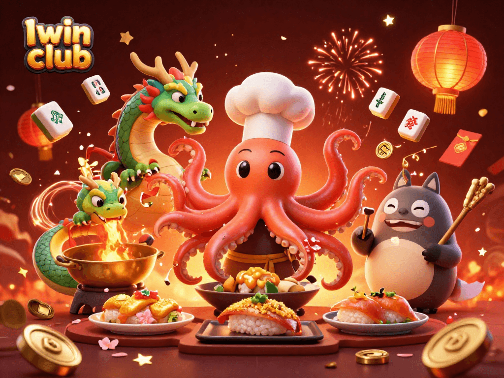 Engage with Iwin club's vibrant casino scene featuring animated characters and festive gambling elements.