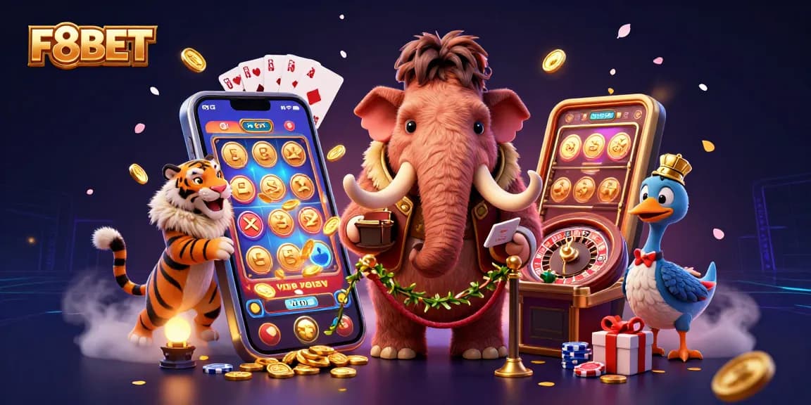 Experience F8BET's vibrant casino atmosphere with dynamic characters and immersive gaming elements.