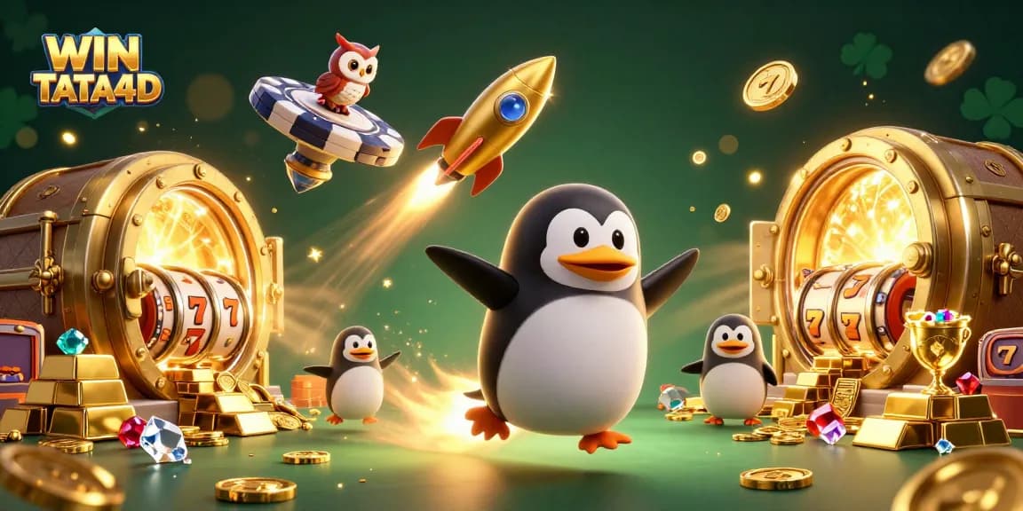 Experience WIN TATA4D through an exciting 3D illustration with golden coins and casino elements.