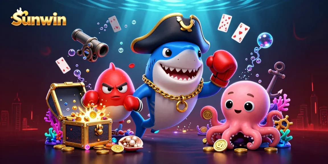 Sunwin immerses players in a thrilling underwater treasure hunt with vibrant characters and casino elements.