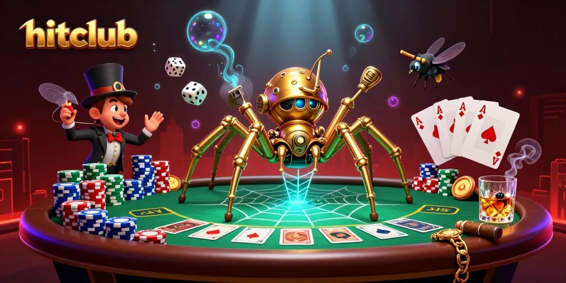 Experience thrilling wins at hitclub with a steampunk spider and poker-themed environment
