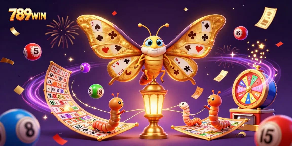Play at 789WIN and enjoy vibrant casino scenes with lottery elements and golden visuals.