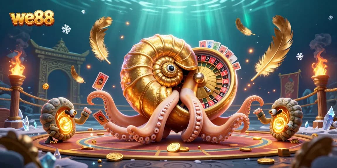 Experience the thrill of gaming at we88 with a giant nautilus roulette wheel and glowing ammonite companions.