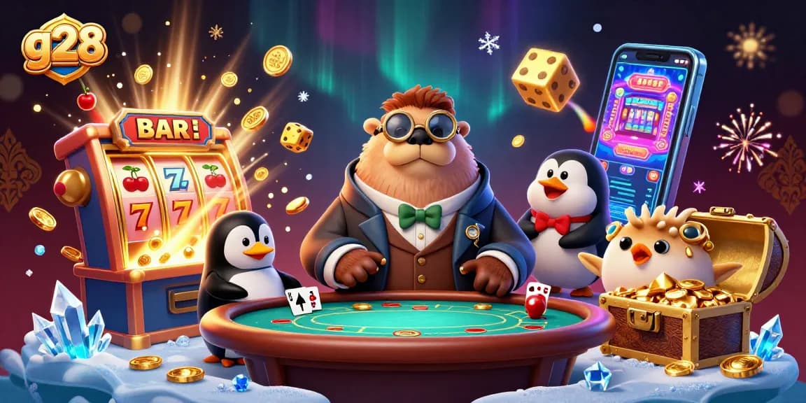 Experience thrilling g28 casino action with underwater poker players and vibrant slot machine rewards.
