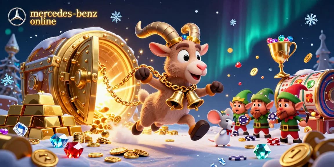 Join the festive casino fun with mercedes-benz online, featuring lively characters and slot machine excitement!