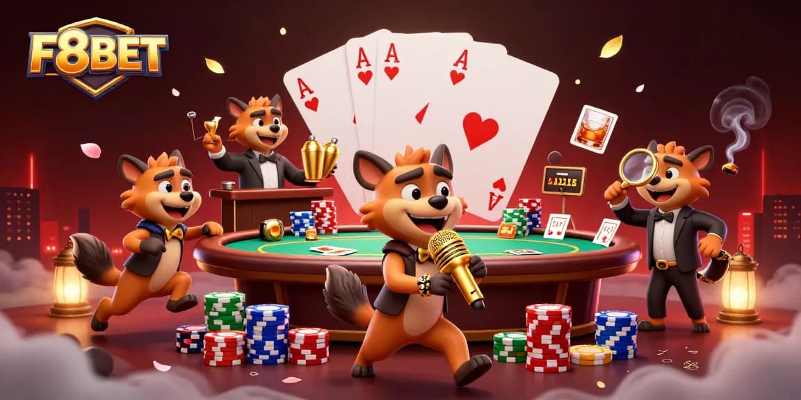 Experience the vibrant energy of F8BET in a comedic casino scene featuring hyenas