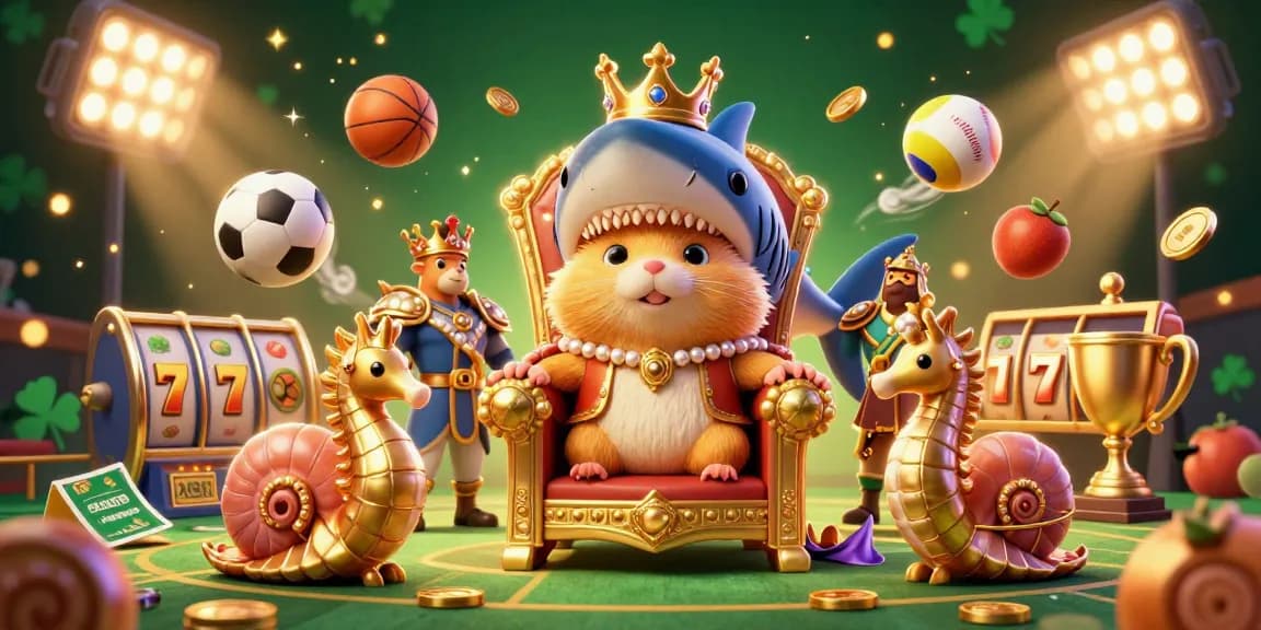 Experience the excitement of ph88 with a vibrant 3D cartoon casino scene featuring a golden hamster king and dynamic sports elements.