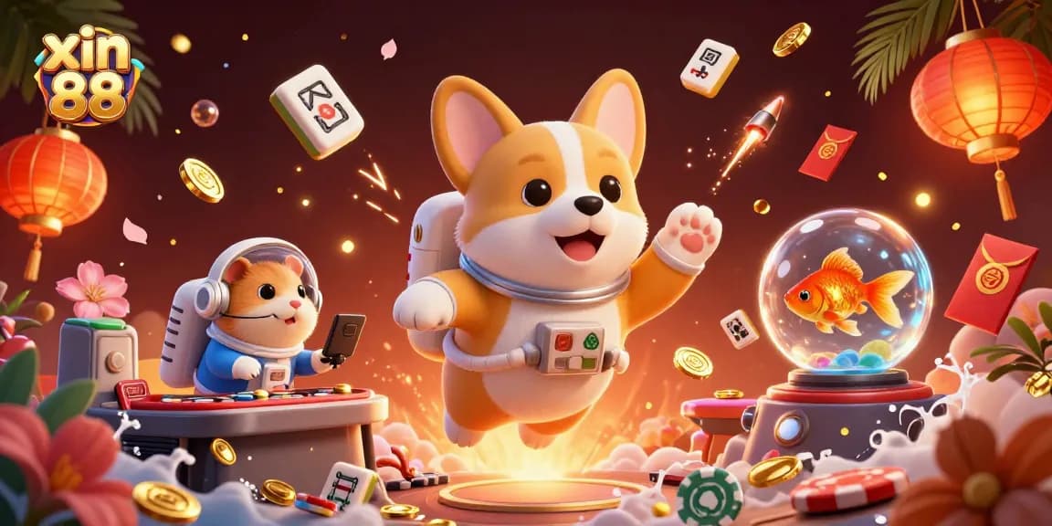 Engage in exciting gameplay with xin 88 as the astronaut corgi floats in a vibrant casino scene.