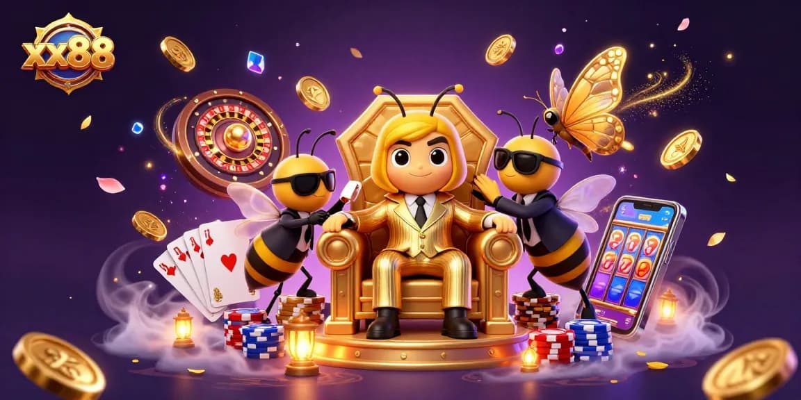 Engage with a stunning xx88 casino scene featuring dynamic characters and golden gaming elements.