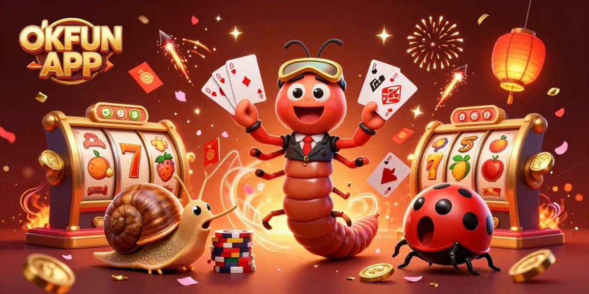 Engage with the exciting world of OKFUN APP as a 3D millipede dealer manages a thrilling game of slots.