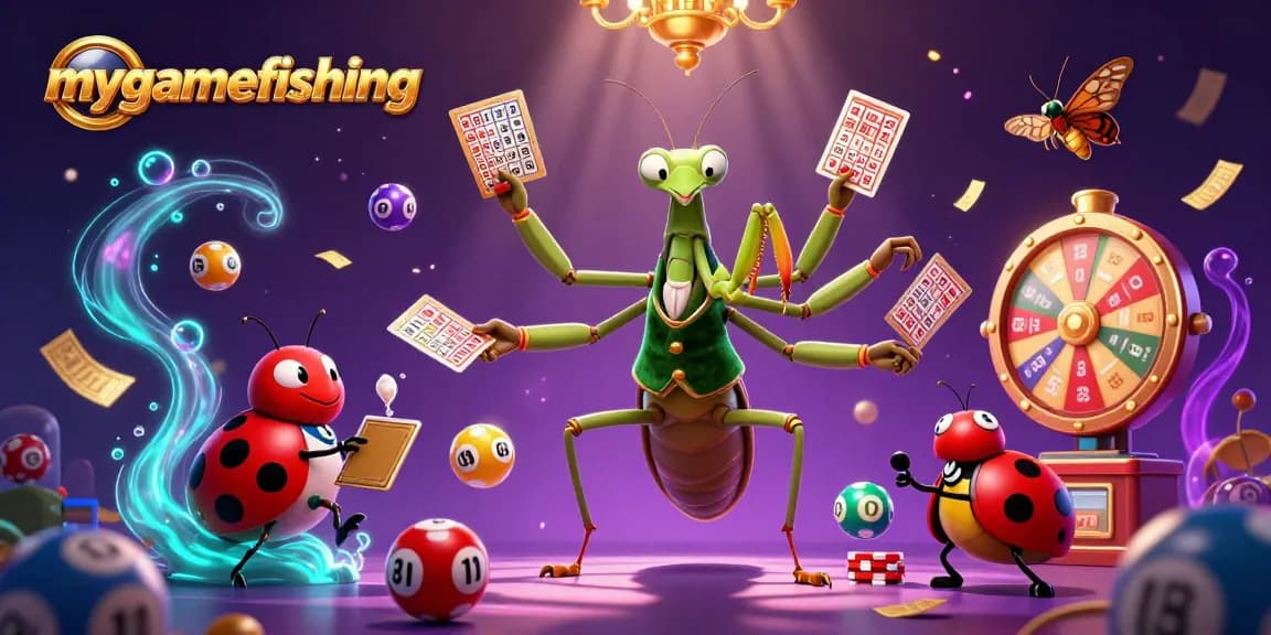 Spin to win with mygamefishing's vibrant illustration of a carnival-themed gambling scene.