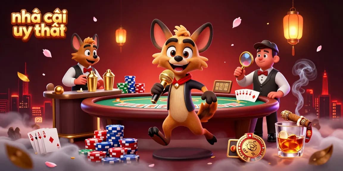 Engaging scene showing a comedy casino club with hyenas, promoting nhà cái uy tín through vibrant gambling activities.