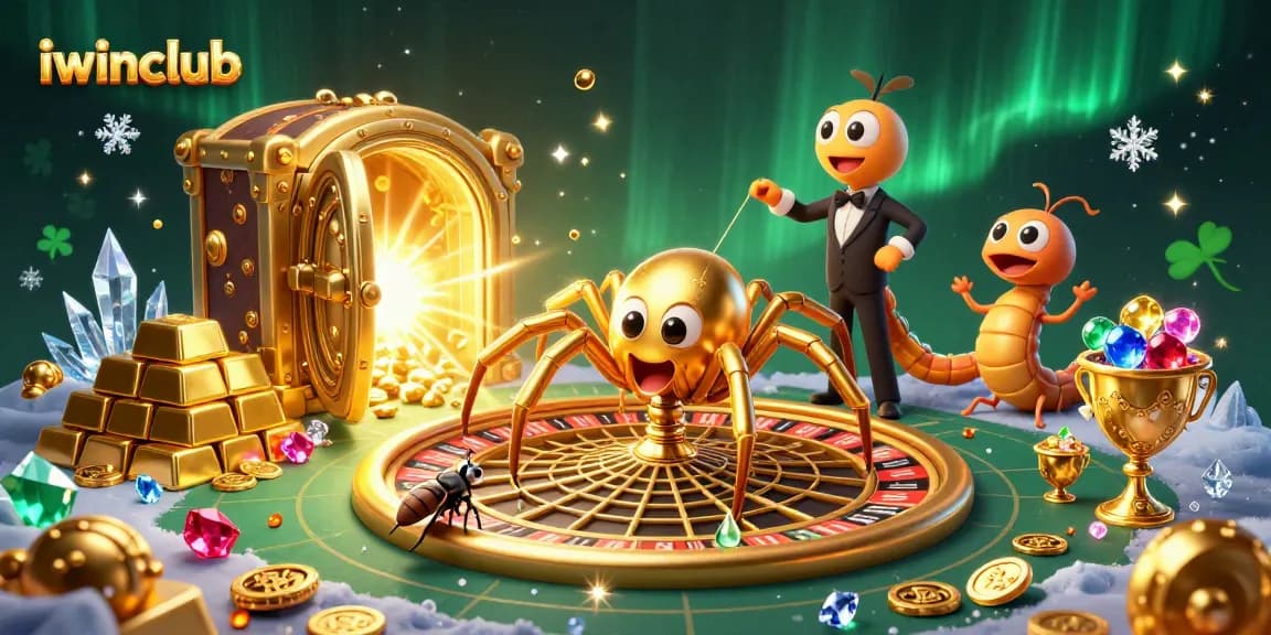 Spin with excitement at iwinclub's roulette-inspired experience amidst treasures and vibrant characters.