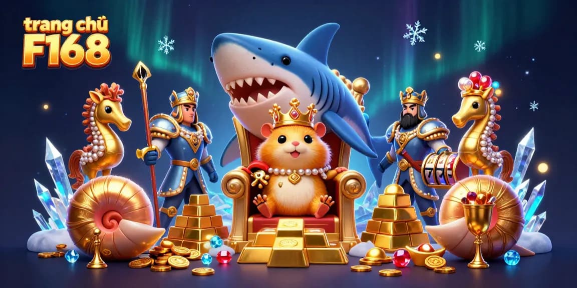 Experience the thrill of winning at trang chủ F168, featuring a vibrant casino scene with a golden hamster king.