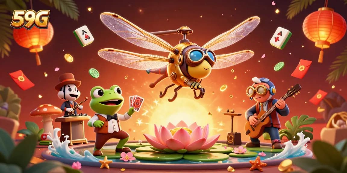 Experience vibrant gameplay at 59G with a dragonfly pilot and lively casino action.