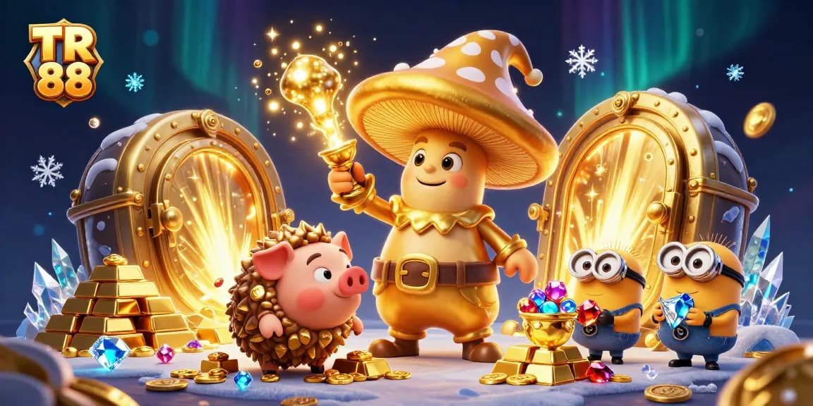 Spin to win with TR 88 in a treasure-filled casino scene featuring vibrant gems and gold.