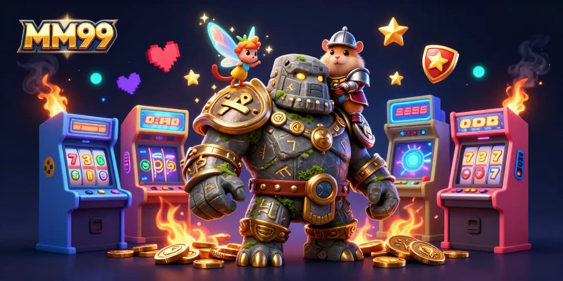 Experience thrilling gaming action with MM99's vibrant casino adventure illustration.