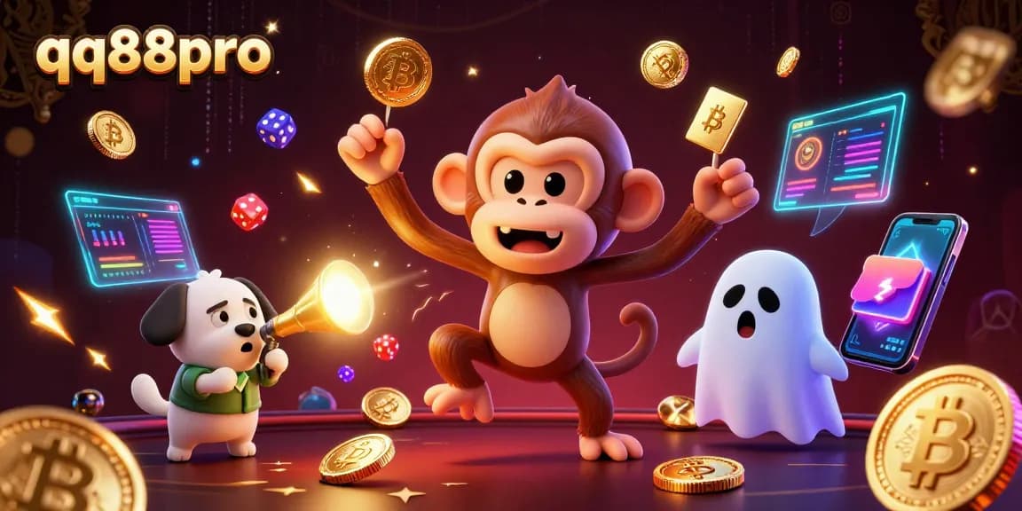 Engage in thrilling gameplay at qq88pro with a ghost-hunter puppy tracking a playful poltergeist monkey in a haunted casino.